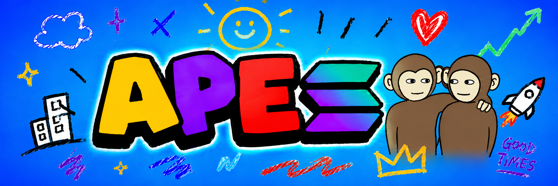 APES banner — hand-drawn logo with apes and doodles
